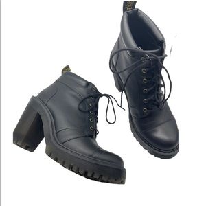 Doc Dr Martens Averil Black Leather High Heel Boots Womens Size 7 Combat Chunky